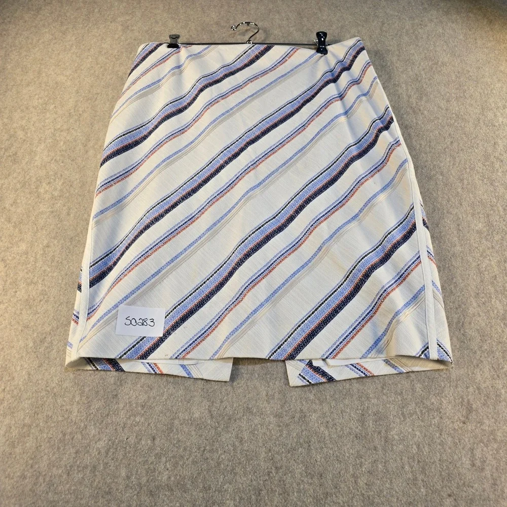 White‎ House Black Market Diagonal Stripe Pencil Skirt Blue Orange White Size 12